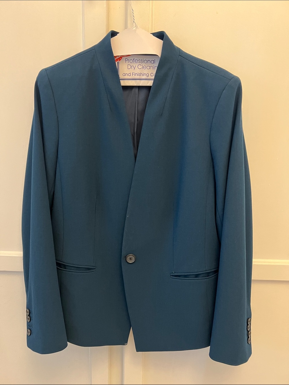 Ann Taylor Teal Suit: Single-Button Collarless Blazer + Skirt